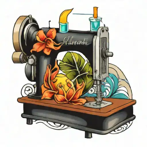 sewing machine hawaii  cocktail wave tattoo design idea