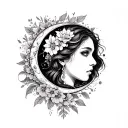 freya, moon, floral lady head tattoo design idea