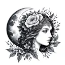 freya, moon, floral lady head tattoo design idea