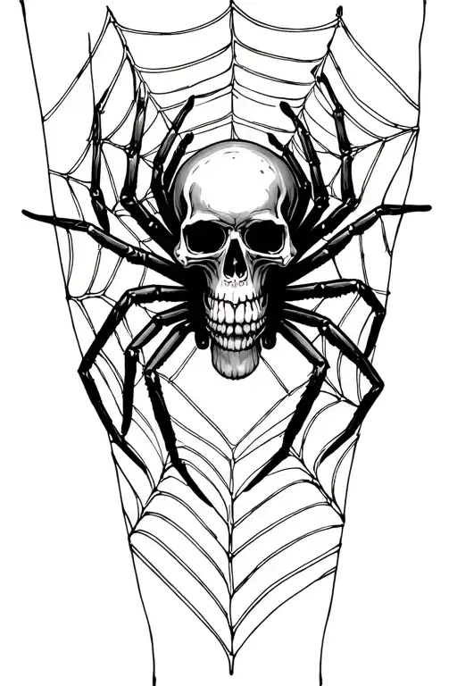 spider on the forearm with a skull surrounded and some webs  tattoo design idea