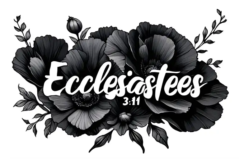 "Ecclesiastes 3:11" single poppy and carnation flowers surrounding tattoo design idea