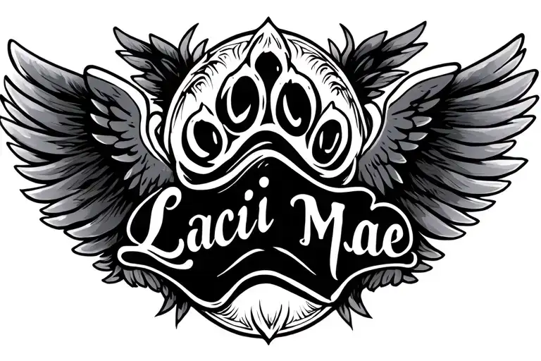 "Laci Mae" dog paw with wings on each side tattoo design idea