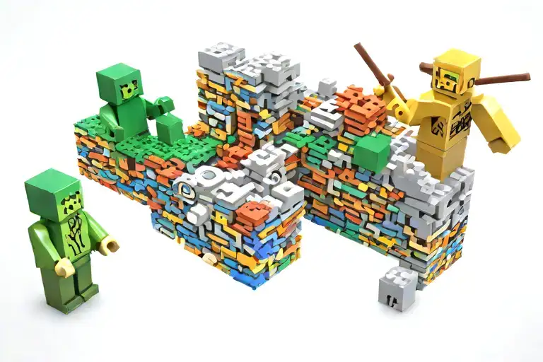 lego men building a name with minecraft blocks forming tattoo design idea