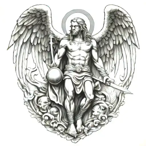 stone st michael killing lucifer tattoo design idea