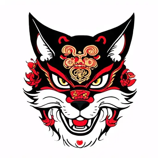 kitsune mask Waifu Yakuza Oni Mask sleeve tattoo tattoo design idea