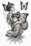 a butterfly and a little boy with his mother hugging tattoo design idea