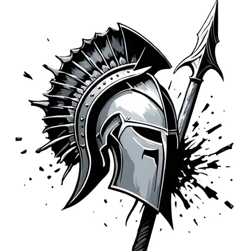 Spartan Helmet with a spear going through it shattering the helmet tattoo design idea