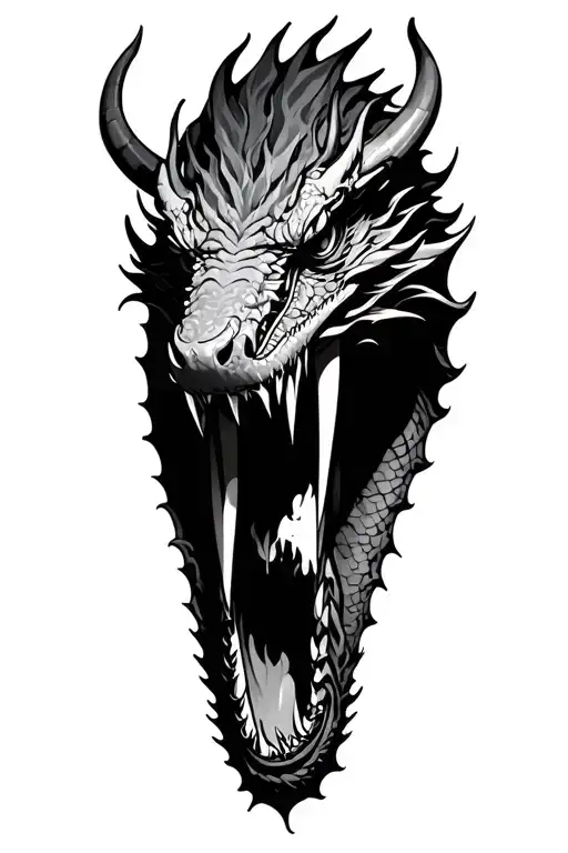 dragon mouth open , side calf location tattoo design idea