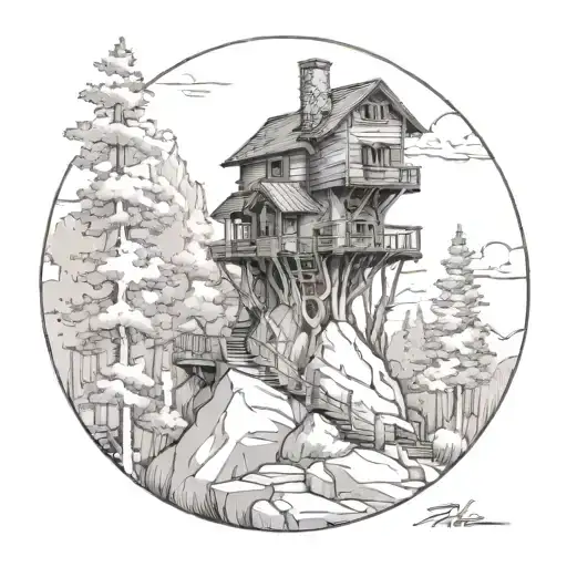 mountain treehouse aspen trees tattoo design idea