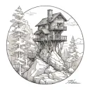 mountain treehouse aspen trees tattoo design idea