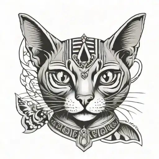 Egyptian tattoo cat smoking cigarette tattoo design idea