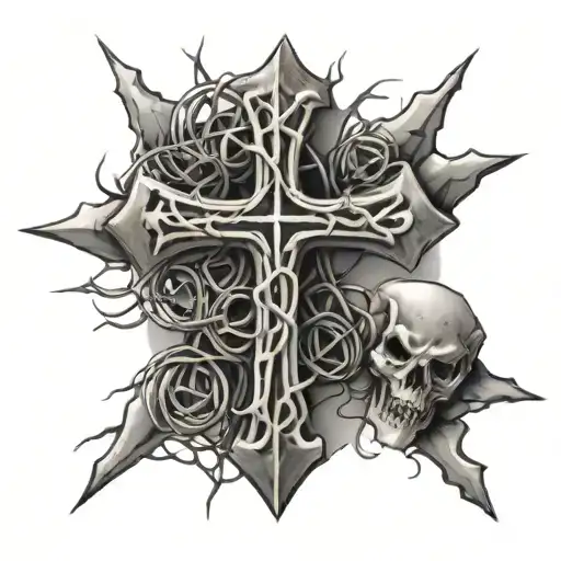 Cross with barb wire wrapped tattoo design idea