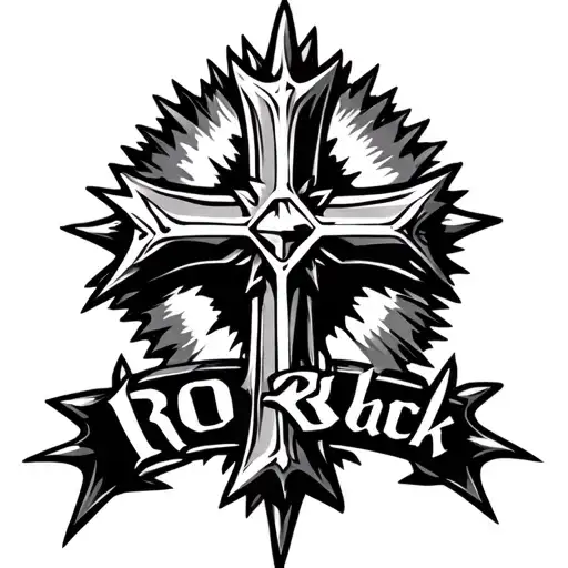 spike tat of a cross with the name rocky tattoo design idea
