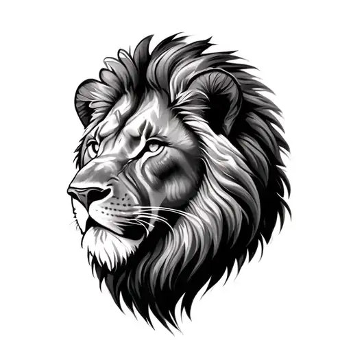 realistic lion face for my tricep tattoo design in black and grey tattoo design idea