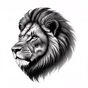realistic lion face for my tricep tattoo design in black and grey tattoo design idea