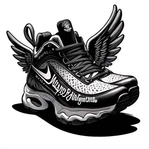 Olympic Winged Shoe made up of names written tattoo design idea