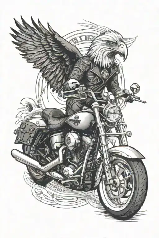 harley motorcycle with eagle and biker and route 66 in background tattoo design idea
