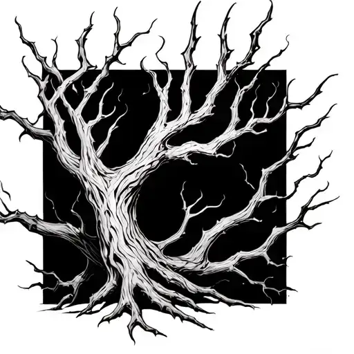 Dark art tattoo, black and white, weird dark tree From it should come out some witch claws. It should be great for an ab tattoo design idea