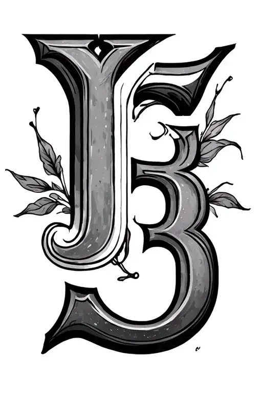 letters j and h with the number 3 tattoo design idea