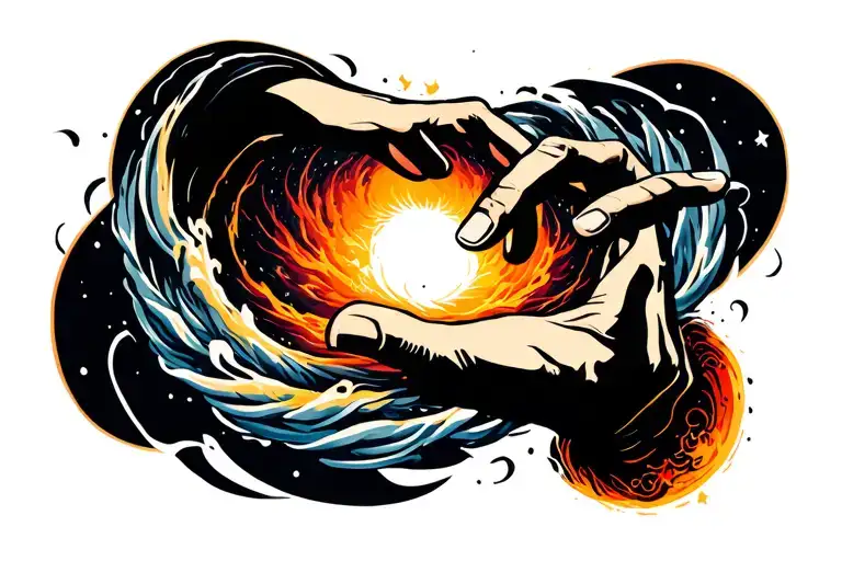 Hand reaching towards a black hole tattoo design idea