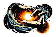 Hand reaching towards a black hole tattoo design idea