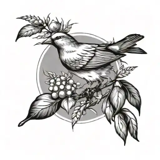 Pear Tree with bird eating wheat tattoo design idea
