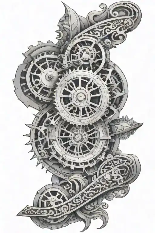 Norse steampunk leg sleeve tattoo design idea