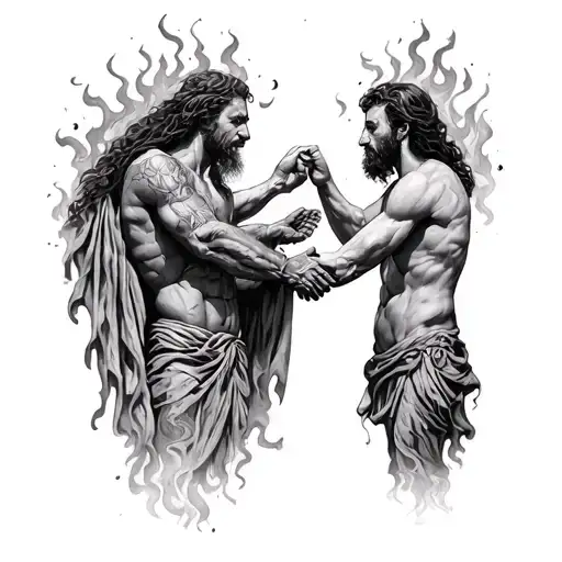 Burning man by pink floyd replace the handshake by michaelangelos creation of adam tattoo design idea