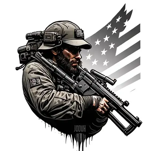 American machine gunner tattoo design idea