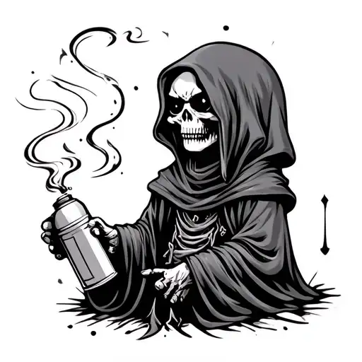small cute grim reaper holding a spray can graffiti tattoo design idea