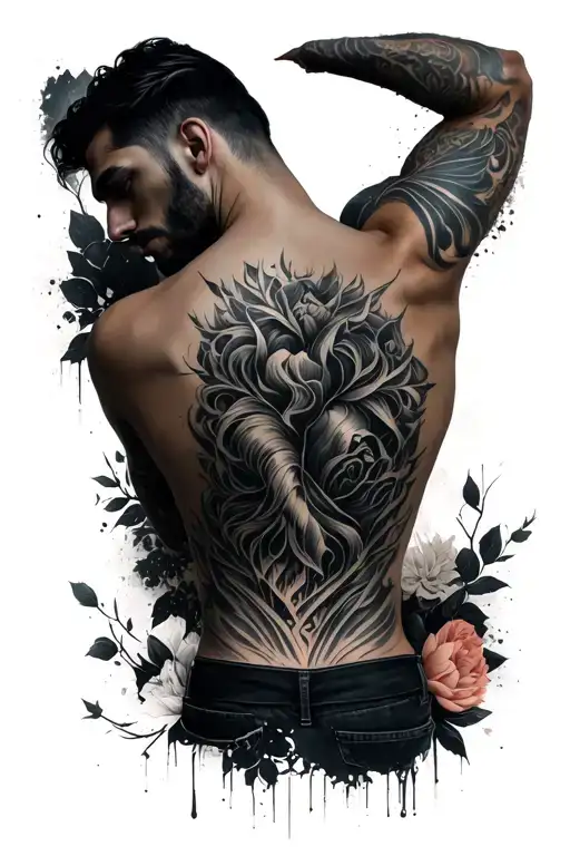 BLACKWORK GRAPHIC BACK TATTOO MEN IN A tattoo design idea