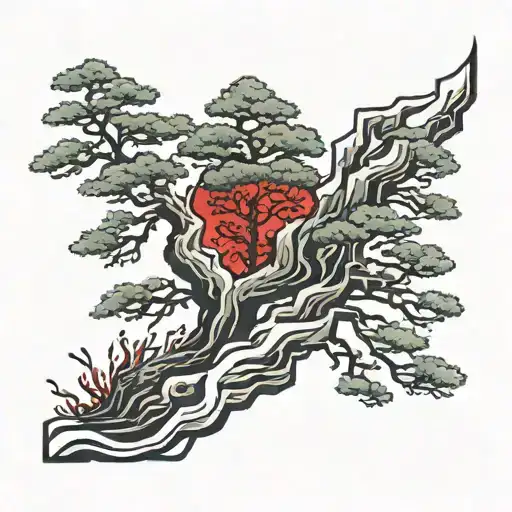forearm japanese pine tree tattoo black and red male  tattoo design idea