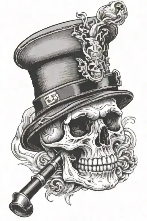 skull smoking a pipe with French sapper hat tattoo design idea