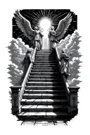 stairway to heaven walking up stairs angels sun rays clouds heaven gate at the top of the stairs  tattoo design idea