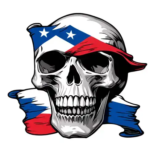 skull with Puerto Rican and Dominican flag  waving  tattoo design idea