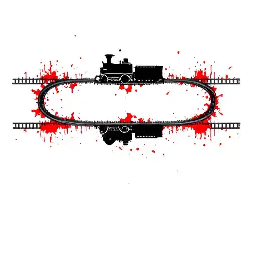 steam train going on tracks fading tattoo design idea