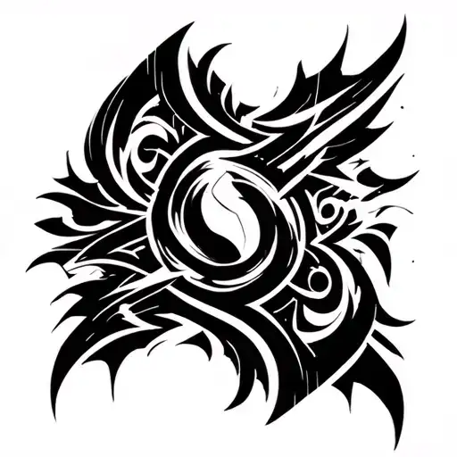 Futuristic neo-tribal tattoo design for male chest, symmetrical, bold black lines, intricate pattern. cyberpunk Style tattoo design idea
