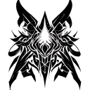 Futuristic neo-tribal tattoo design for male chest, symmetrical, bold black lines, intricate pattern. cyberpunk Style tattoo design idea