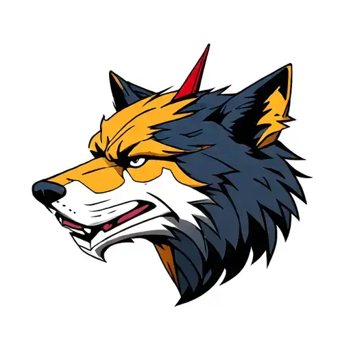 Half wolf head, half bear head gundam version tattoo design idea