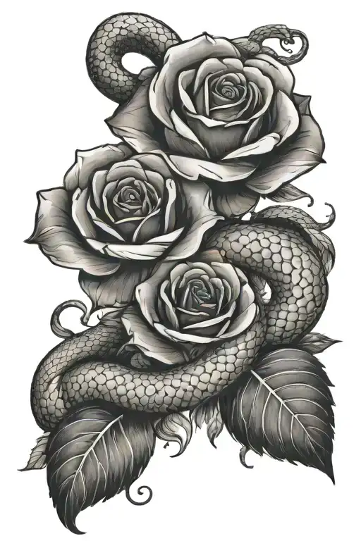 snake roses wrapped tattoo design idea