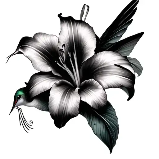 lily and hummingbird tattoo design idea