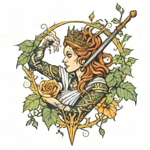 queen of wands but just the hand and sword entwinded with ivy  tattoo design idea