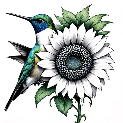 blueberry hummingbird sunflower blooming tattoo design idea