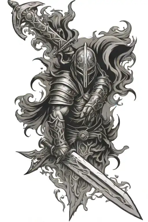 Warrior flame swords And Between tattoo design idea