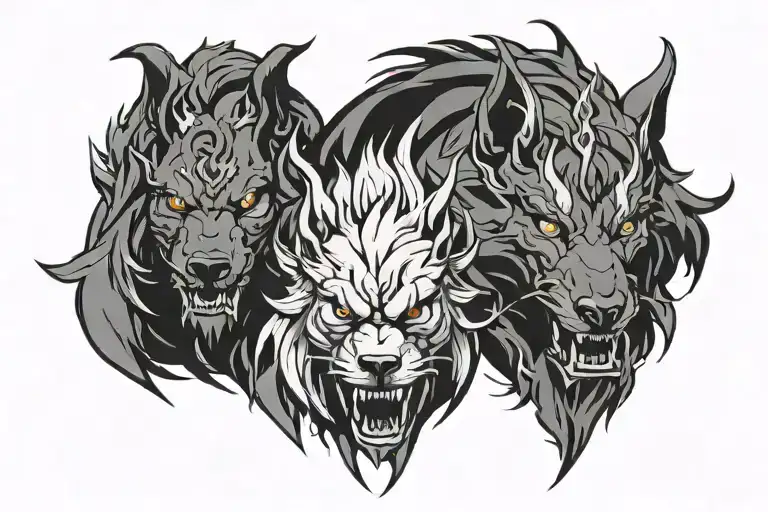 Combine this tattoo hades and Cerberus, in black and white format tattoo design idea