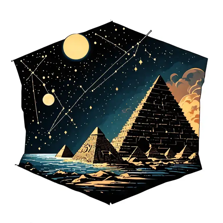 Orion constellation aligned with pyramids of Giza incorporate Osiris literal and the Nile river element tattoo design idea