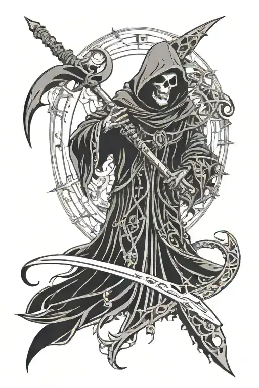 holy death with scythe tattoo design idea
