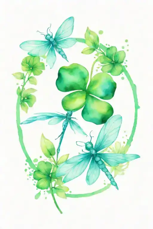 4 leaf clover with dragonfly tattoo design idea