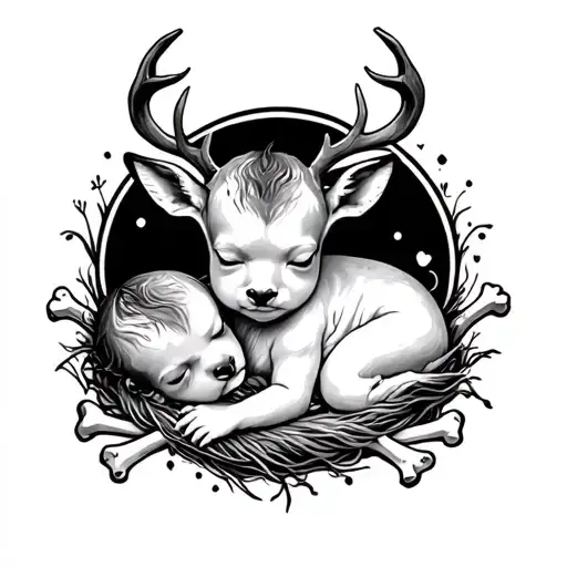sleeping baby deer with bones around  tattoo design idea