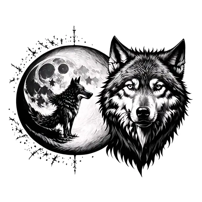 dark moon wolf tattoo design idea
